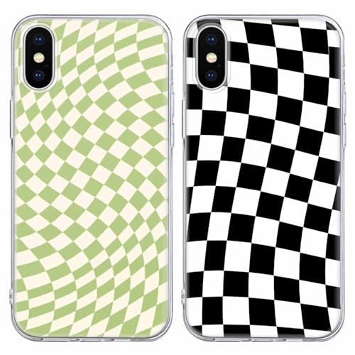 Yoedge 2 Pack Transparent Phone Case Compatible with iPhone X/XS 5.8, Ultrathin Soft Silicone TPU with Aesthetics Pattern, Shockproof Bumper Protector Matte Cover for iPhone X,Lattice