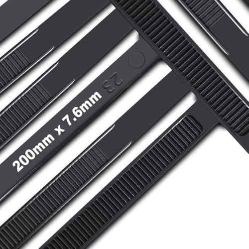Cable Ties,200mm×7.6mm Heavy Duty with 70 kg Tensile Strength Large UV Resistant Strong Nylon Cable Zip Ties(100 Pieces),Black