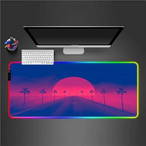 RGB Tapis de Souris Gaming Grand Tapis de Souris XXL 900x400x4mm 14 Modes d'éclairage LED Lumineuse Tapis de Souris Mouse Pad Rétroéclairage pour Gamer Clavier PC, Paysage Naturel