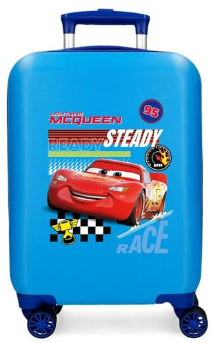Joumma Disney Cars Lets Race Kabinenkoffer, Kinderkoffer, Harter ABS-Kunststoff, seitlicher Kombinationsverschluss, 4 Doppelrollen, Handgepäck, blau, Koffer