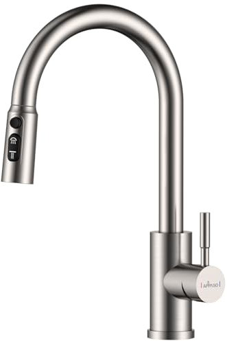 APPASO Kitchen Sink Taps Mixer with Pull Out Spray, Kitchen Mixer Tap with 3 Spary Modes, Swivel Single Handle Kitchen Tap Brushed Stainless Steel-Double Broom 210BN