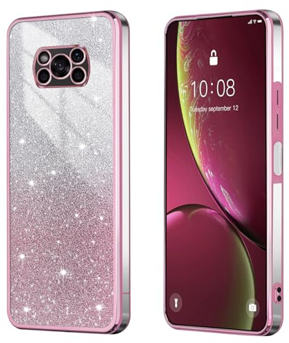 BEEJTUNY Handyhülle für Xiaomi Poco X3 Pro/Poco X3 NFC, Weiche und Schöne Hülle mit Glitzeraufkleber, Transparente Bumper Schutzhülle, Stilvolle Stoßfeste Hülle. Rosa