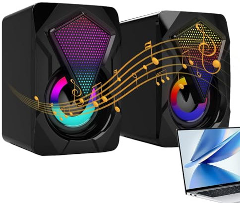 Multimedia-PC-Lautsprecher, Desktop-Subwoofer-PC-Lautsprecher mit RGB-Lichtern, klarer Klang, USB-betrieben, Plug & Play für Laptop-Monitor, Computer