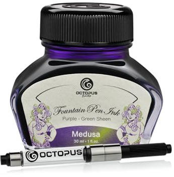 Octopus Fluids Füllhaltertinte Sheen mit Konverter, Medusa, Violett, 30 ml