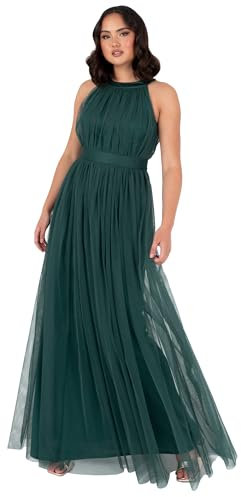 Anaya with Love Women's Ladies Maxi Dress Halter Neck Long Sleeveless with Belt A Line Evening Gown Ball Prom Wedding Guest Bridesmaid, Emerald Green, 16