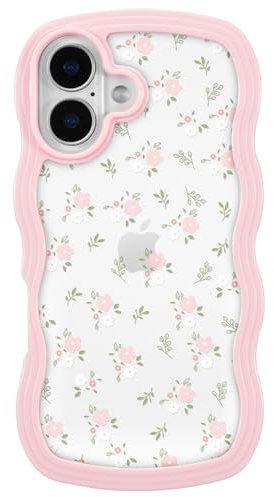 ZCDAYE Case for iPhone 16 Plus with Wavy Edges, Elegant Cute Flower Printed Patterns Clear Phone Case for Girls Woman, Soft TPU Stylish Transparent Cover for iPhone 16 Plus (6.7 inch),Pink