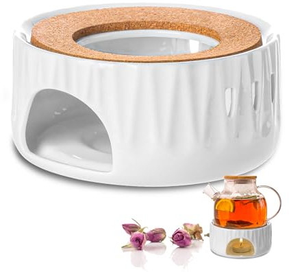 ecooe Keramik Stövchen, Teewärmer Kaffeewärmer aus Keramik, Stövchen für Teekanne Teelichtofen Hohl Geschnitztes Design, Porzellan Teewärmer Geeignet zum Erhitzen von Tee Kaffee Milch