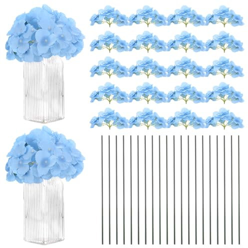 M METERXITY 40-Pz Fiori Ortensia Seta, Fiori Artificiali 40pz Steli, Fiori Ortensia Completi per Decorazione Casa/Matrimonio/Natale/Fai da Te/Party/Giardino [Azzurro Cielo]