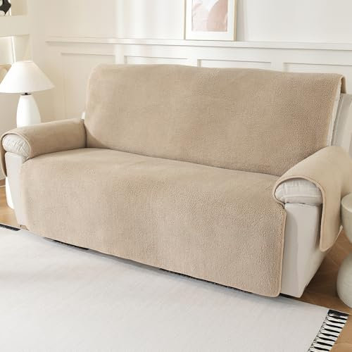 Royhom Dicker Lammfellbezug Sofa Überzug 3 Sitzer, Sofaschoner rutschfest für Leder-Couch, Waschbar, Superweicher Sofabezug, Kamel Couch Überzug für Kinder und Haustiere (Kamel, 3 Sitzer)