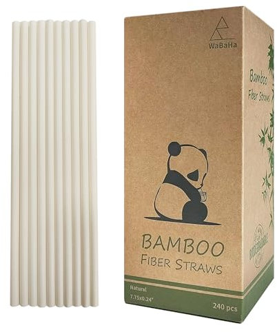 Biodegradable Bamboo Fiber Drinking Straws 6X197mm, Compostable Disposable Drinking Straw Pack 240, 100% Nature Bamboo Straws Instead of Plastic and Paper Straws