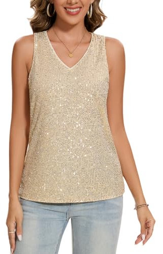 MINTLIMIT Damen Lang Tank Top Glitzer Pailletten Tunika Ärmellos Bluse Festival Oberteil (Golden S)