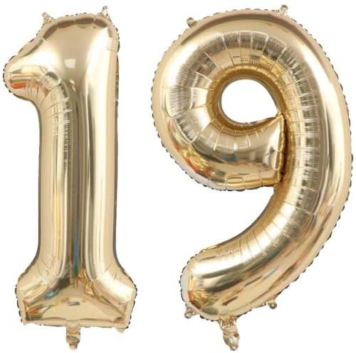 40 Zoll Gold Luftballon Zahlen 19 Champagner Gold Ballon 19. Geburtstag Deko Hell gold Folienballon Zahl 19 Riesenzahl Ballon 19 Party Hochzeit Kindergeburtstag Geburtstag Nummer 19