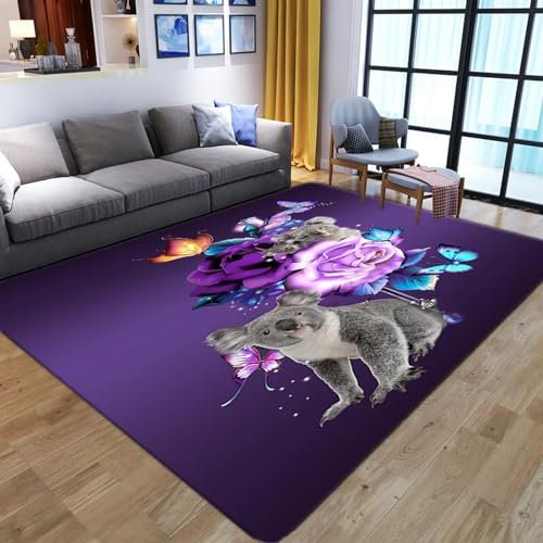 3D-Gedruckter Teppich Tierischer Koala-Schmetterling Schlafzimmer Kinderzimmer Spielmatte Flanell Memory-Schaum Wohnzimmer rutschfest Mädchen Jungen Zimmer Krabbelmatten 120 X 160 cm -3304604098515