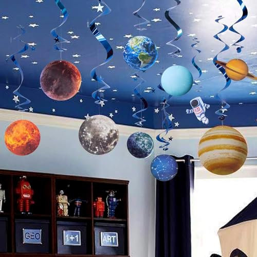 Easy Joy 12 Pcs Space Themed Party Decorations Space Party Decorations Outer Solar System Hanging Streamers Galaxy Planets for Boys Kids Birthday Baby Shower