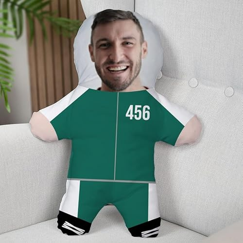 Wanapix | Personalisierte Kissenpuppen Mini Me Kissen mit Foto | Fotokissen mit eigenem Foto | Vatertagsgeschenke/Geburtstagsgeschenke | Squid Game