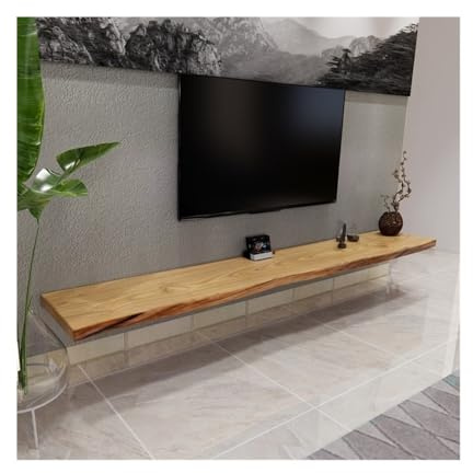 Banc TV Étagères flottantes sous Les téléviseurs, étagère Murale en Bois de pin Stable, Rangement Mural de Style Ferme Rustique for Salon, Chambre à Coucher, Bureau Meuble TV(Natural,200x30x4.7cm)