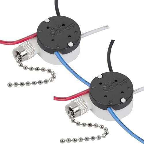 2PS Ceiling Fan Switch Zing Ear ZE-208s E89885 3 Speed 4 Wire Pull Chain Switch Fan Light Switches Replacement Part with 4 Pre-Installed Wires(Nickel Chain)