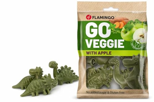 Flamingo Leckerli Hund – Veggie Dino mit Apfel – 120g – glutenfrei – kalorienarm – Zahnpflege Snack