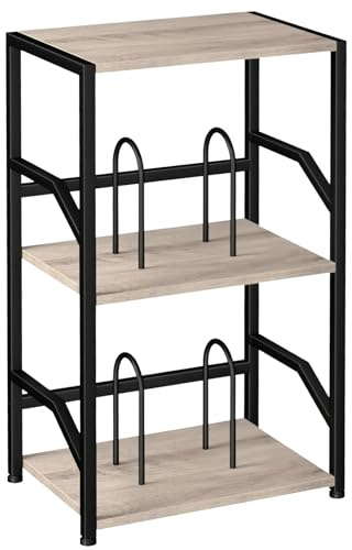 LOAKEKEL Record Player Stand, Vinyl Record Storage Hold Up to 200 Albums | 3-Tier Side Table with Record Storage, Turntable Stand for Player, Living Room, Bedroom, Grey HETCD010GY-1