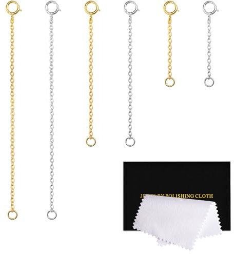 VANBARIS Halskettenverlängerungen für Damen, 925er Sterlingsilber, Halskettenverlängerung, Gold- und Silberkette, Armband, Schmuckverlängerung für Damen, 6-teiliges Set (2,5 cm, 7,6 cm)
