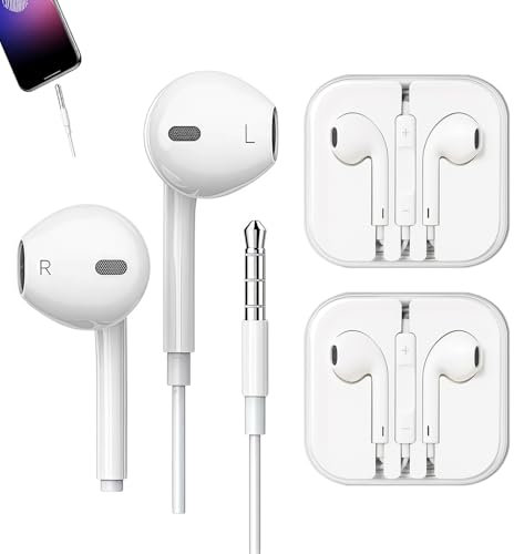 Vidsmow 2PCS Wired Earbuds, In-Ear Headphones with Microphone, Noise Isolation, Corded Design for 3.5mm Jack, Ideal for Phone, Gaming, and Sports