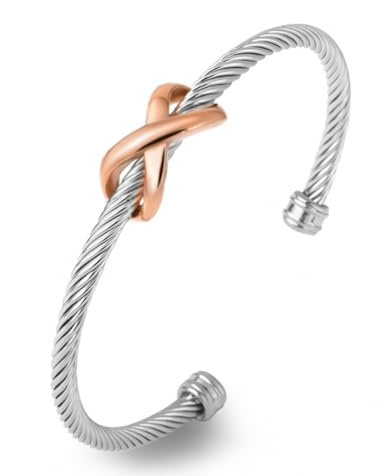 ATEIELLI Bracelet Infini en Acier Inoxydable Bracelet Jonc Ouvert Femme B170 (Or rose)