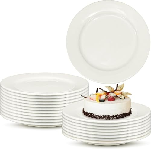6 Inch Ceramic Dessert Plates Set of 20, White Round Small Appetizer Plates, Small Dinner Serving Plate for Cake, Snacks, Side Dishes, Fruit, Microwave Oven and Dishwasher Safe