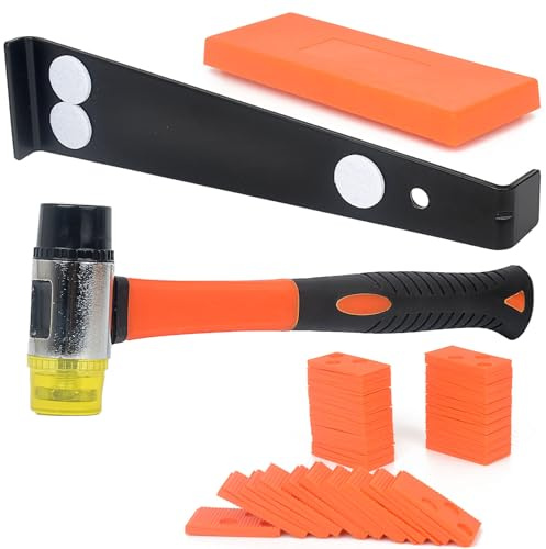 Laminate Wood Flooring Installation Kit with 60 Spacers, Laminate Flooring Kit, Tapping Block, Heavy Duty Pull Bar and Diameter 1.3in Double-Faced Hammer (A Pro)