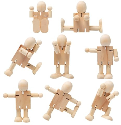 lioewhu 8 Stück Flexible Holz Figur, Puppen Holz Figuren zum Bemalen, DIY Holzfiguren, Unvollendete Holzfiguren 11cm, Kreativ-Set für Design, Zeichnung und Spiel