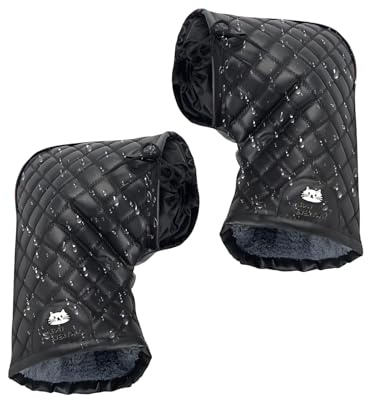 Wuvfojca 1 Pair Bike Handlebar Gloves Winter Warmer Hand Covers PU Leather Motorcycle Handlebar Mitts 32x24cm Motorcycle Handlebars Muffs Gloves Wide Opening For Cold Weather Riding Cycling Scooter