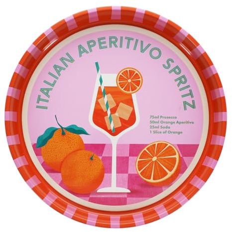 REX London Decorative Metal Serving Plate, cocktail tray, Aperivito Spritz | round metal tray, cocktail tray, round serving platter, metal drink coaster, cocktail drink stand, party plate