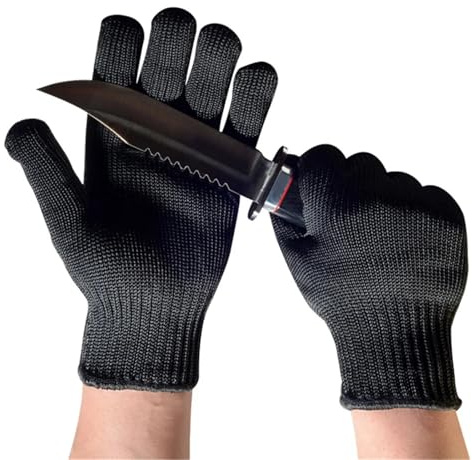 Schnittschutzhandschuhe, 1 Stück schnittfeste Handschuhe HPPE Level 5 Stahl Mehrzweck-Kratz- und Schnittfeste Handschuhe Schutzklasse 5 Schwarze Arbeitshandschuhe(22cm)