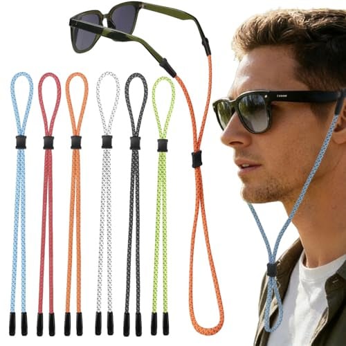 HFDONGL 6 Stück Brillenband Sport Brillenbänder Brillen Band Reflektierend Brillenkette Bunt Verstellbar Sportbrillenband für Herren Damen Radfahren und Laufen im Freien
