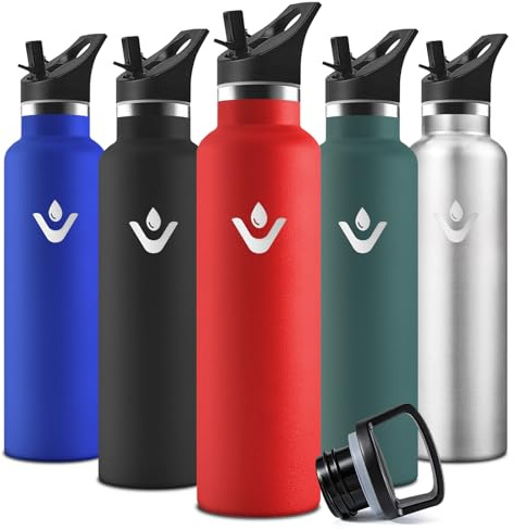 Motswedi Borraccia Termica, 1000 ml Senza BPA, Borracce Acqua, Bottiglia Con Cannuccia e 2 Coperchi, Borraccia Acciaio Inox, 18/8 Acciaio Inossidabile, Borracce per Palestra, Tribunale - Rosso