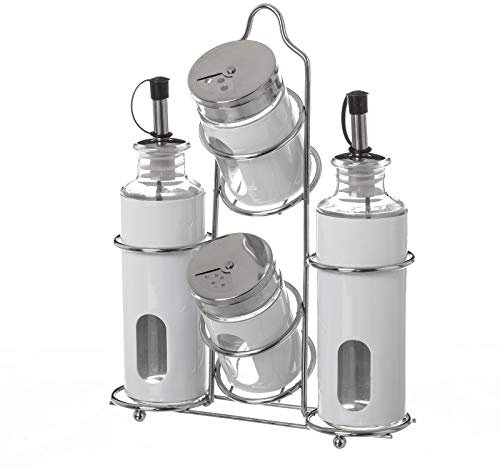 Dcasa - Aceitera vinagrera Moderna Blanca de Cristal para Cocina Basic