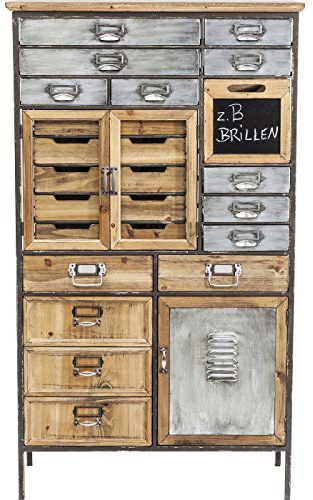Kare Design Kommode Art Factory, Holz / Metall Kommode, Shabby Chic Kommode, Apothekerschrank, Vintage Werkzeugschrank, 32x76.5x132.5cm (H/B/T)