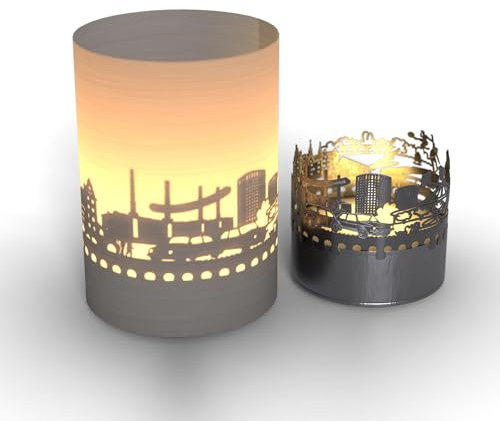 Wolfsburg Skyline Tube T-Light Schattenspiel – Magische Silhouettenprojektion als Geschenk für Wolfsburg Fans – Souvenir mit VW, Phaeno, Schloss und mehr