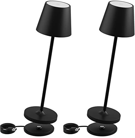 K-Bright Dimmbare LED Akku Tischleuchte | Für drinnen und draußen geeignet | Wiederaufladbar | 3000K Warmweiß Licht | Designer Tischleuchte | Ladestation kontaktieren | Schwarz(2 Stück)