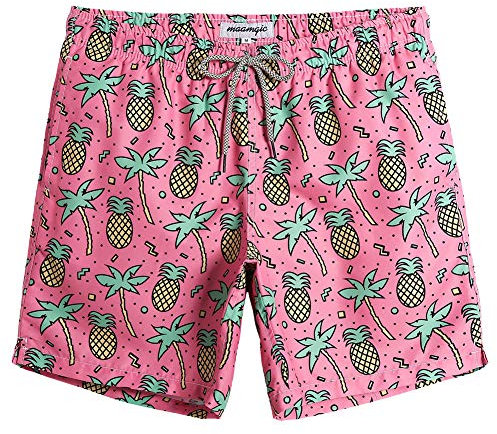 MaaMgic Short de Bains Homme Maillot de Bain Pants Court de Sport Séchage Vite Bien pour Vacance a la Plage, Rose Ananas, Medium(tour de taille:79~84cm)