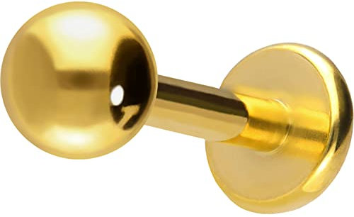 PIERCINGLINE Titan Labret Stecker KUGEL Piercing Ohr Lippe Nase Goldfarben 3 x 1 x 6 mm