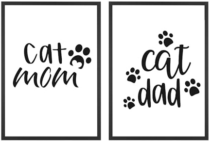 Kunstdruck Din A4 ungerahmt Spruch 2er Set - Cat Mom - Cat Dad - Katzen Mama und Papa - Katzenliebe Katze Poster Bild