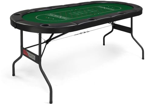 PEXMOR Foldable 8 Player Poker Table, Folding Blackjack Casino Card Game Table with Stainless Steel Cup Holders & Padded Rails, Portable Texas Holdem Poker Table