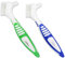 Brosses pour Dentiers (Lot de 2) Bleu et Vert ~ Manche ergonomique, Double brosse