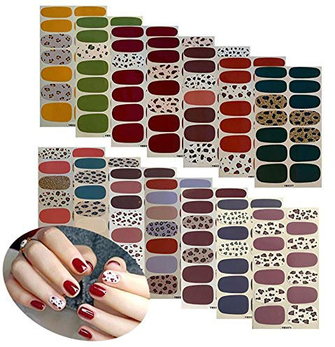 14 Sheets 196 Pieces Self Adhesive Nail Stickers Nails Art Tips Leopard Print for Manicure Tip Decorations