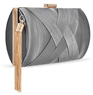 zebrum Bolso de mano de noche para mujer, bolso de mano de diseñador para fiesta, Elegante borla gris, Talla única