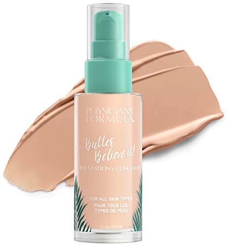 Physicians Formula, Murumuru Butter Believe It! Foundation + Concealer, cremige Foundation und Concealer für strahlenden Glanz, mit Murumuru-Butter, Cupuaçu und Tucuma, Hautton: Light