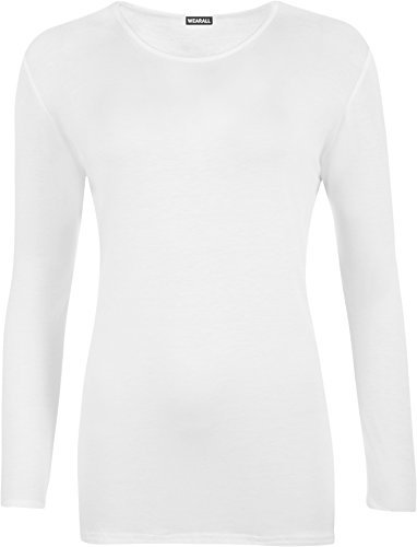 WearAll Ladies Long Sleeve T-Shirt Top Womens Plus Size - White 8-10