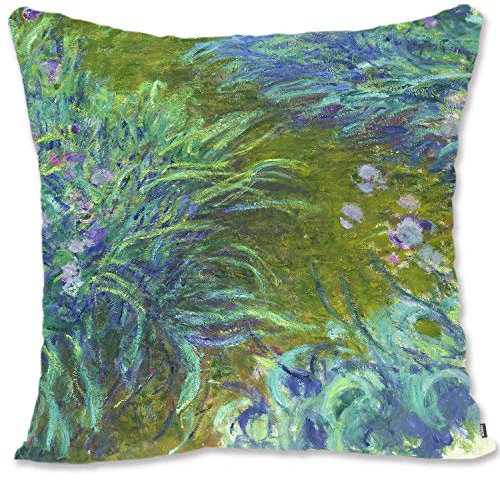 BONNIU Zierkissenhüllen mit Reißverschluss 45X45 cm Samt Kopfkissenschutzbezug Landschaft Kunst Dekoration - Monet - Schwertlilien 1914-17 MO171