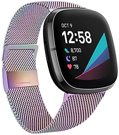 Moydolo Kompatibel mit Fitbit Versa 3 Armband Fitbit Sense Armband, Damen Herren Edelstahl Handgelenk Metall Ersatzband Armbänder Kompatibel für Fitbit Sense/Fitbit Versa 3, Klein, Bunt