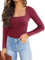 REORIA Body da donna a maniche lunghe Sexy scollo quadrato Salopette doppia foderata Vienna Rosso S